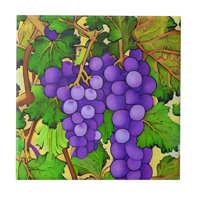 Purple Grapes on a Grapevine Tile (Front)