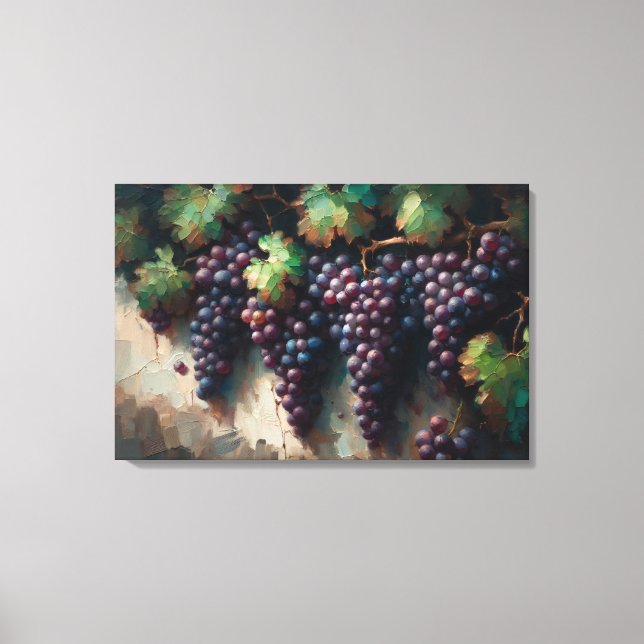 Purple Grapes on the Vine Oil Painting Canvas Print (Front)