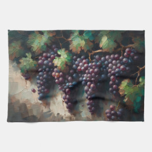 Purple Grapes on the Vine Oil Painting Kitchen Towel