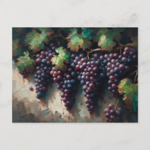 Purple Grapes on the Vine Oil Painting Postcard
