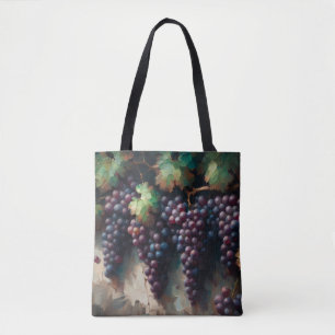 Purple Grapes on the Vine Oil Painting Tote Bag