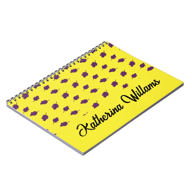 Purple grapes personalized yellow notebook (Left Side)