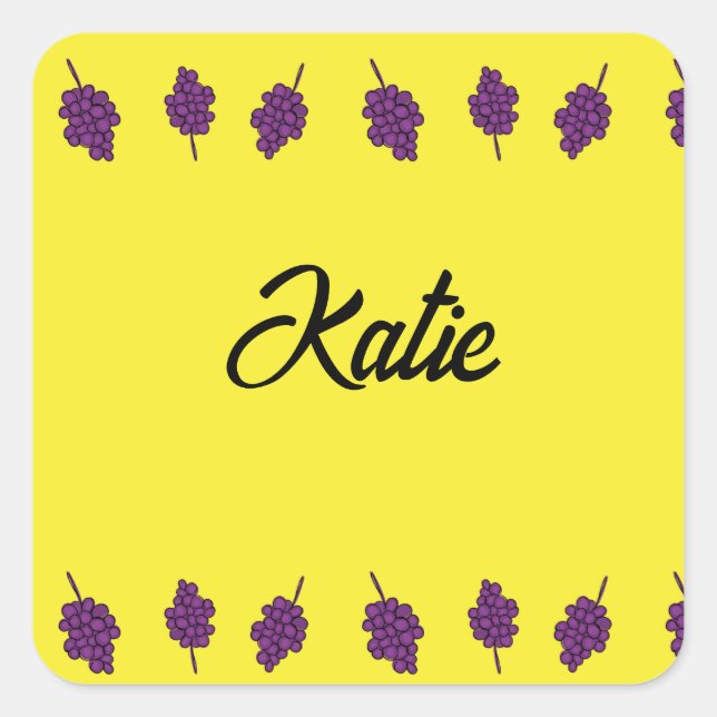 Purple grapes personalized yellow square sticker (Front)
