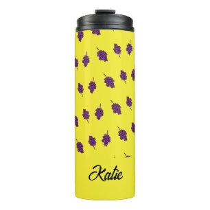 Purple grapes personalized yellow thermal tumbler