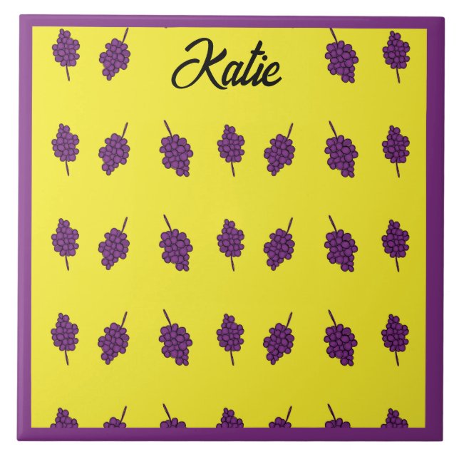 Purple grapes personalized yellow tile (Front)