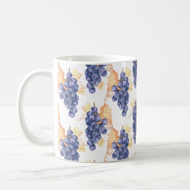 Purple grapes seamless pattern on white isolated b coffee mug (Left)