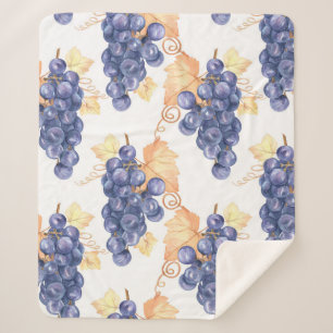 Purple grapes seamless pattern on white isolated b sherpa blanket