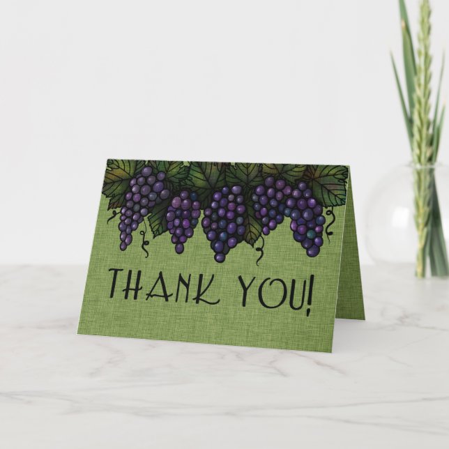 Purple Grapes, Thank You Card, Linen Look, Green (Front)