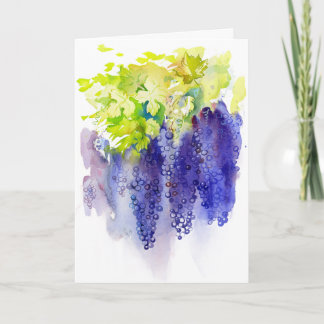 Purple Grapes Watercolor Vineyard Inspired Holiday Card