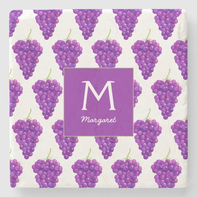 Purple Grapes Wine Vintage Fruit Pattern Stone Coaster (Front)