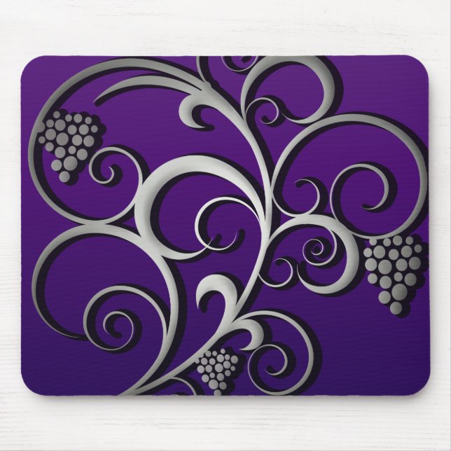 Purple Grapevine & Grapes Retro Fine Art Mouse Pad (Front)