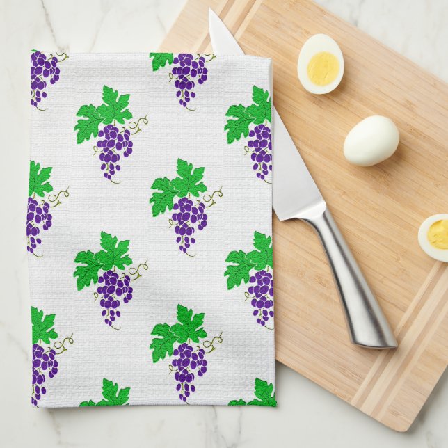 Purple Grapevine Pattern Kitchen Towel (Quarter Fold)