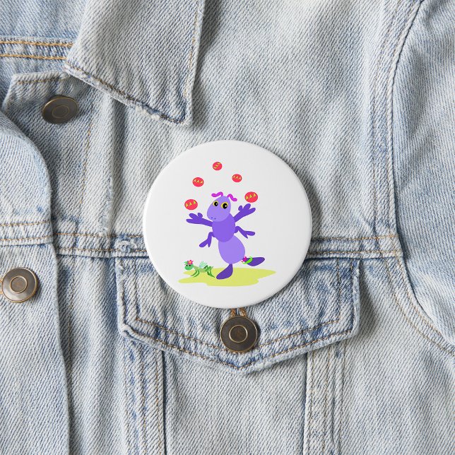 Purple Grasshopper Juggling Fun Creature  3 Inch Round Button (Creator Uploaded)