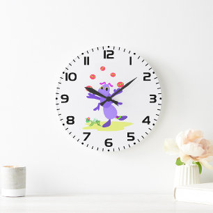 Purple Grasshopper Juggling Fun Creature  Large Clock