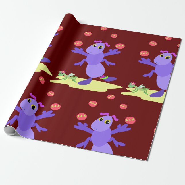 Purple Grasshopper Juggling Fun Creature  Wrapping Paper (Unrolled)