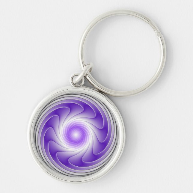 Purple Gray 3D Swirl Modern Abstract Fractal Art Keychain (Front)