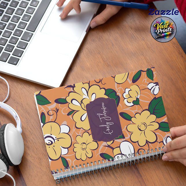 Purple Gray Abstract Floral Sketch Custom Text Planner (Purple Gray Abstract Floral Sketch Custom Text Planner)