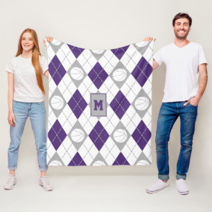 purple gray basketball team colors argyle fleece blanket