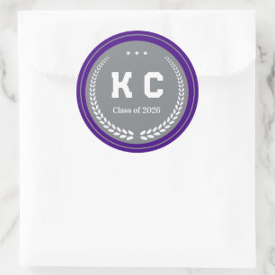 Purple & Gray  Class of 2026 Graduation Envelope Classic Round Sticker