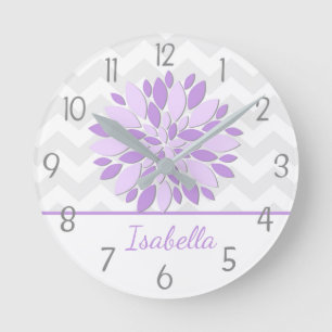 Purple Gray Dahlia Flower Nursery Wall Clock