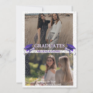 Purple Gray double Graduation Party 2 photo Invitation