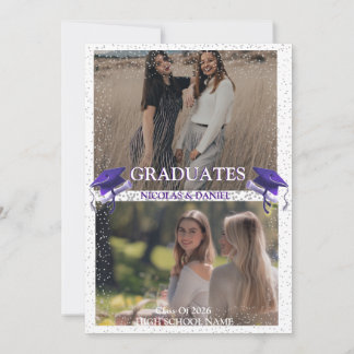 Purple Gray double Graduation Party 2 photo Invitation