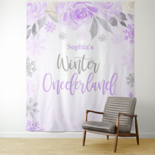 Purple Gray Floral Winter ONEderland Backdrop Tapestry