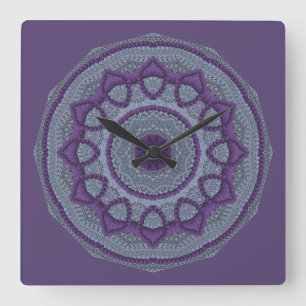Purple Gray Mandala Square Wall Clock