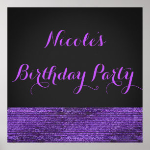 Purple & Gray Modern Glam Sequins Party Banner Poster