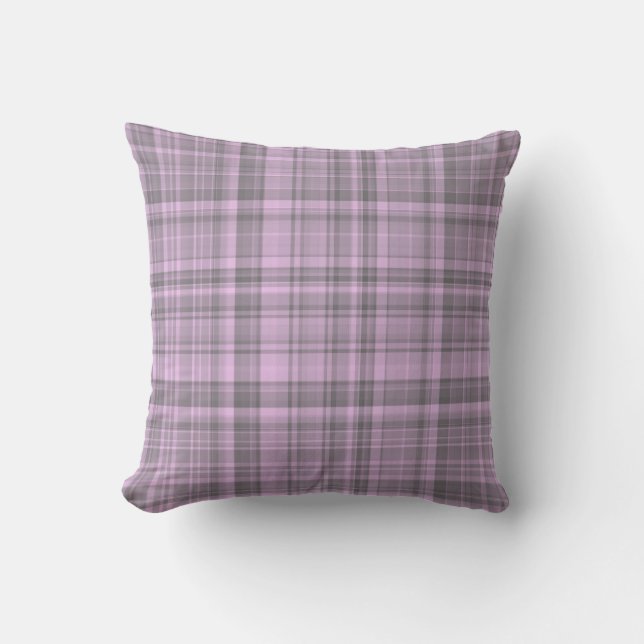 Purple Gray Plaid Pattern Throw Pillow (Front)