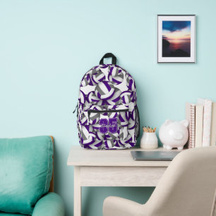 purple gray volleyball team colors custom  printed backpack
