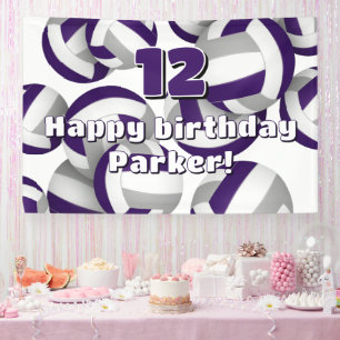 purple gray volleyballs kids birthday party banner