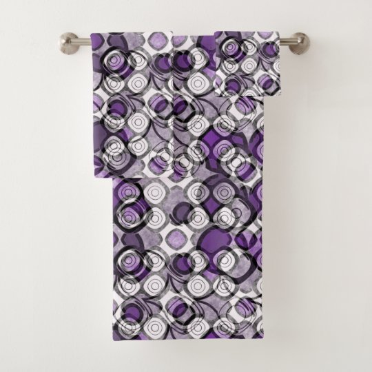 Purple Gray White Abstract Black Circles Bath Towel Set ...