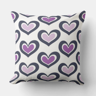 PURPLE GRAY WHITE LOVE HEARTS HUGS KISSES THROW PILLOW