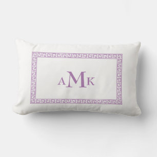Purple Greek Key Monogrammed Lumbar Pillow