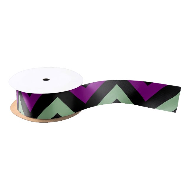 Purple, Green and Black Chevron Stripes Ribbon Satin Ribbon (Spool)