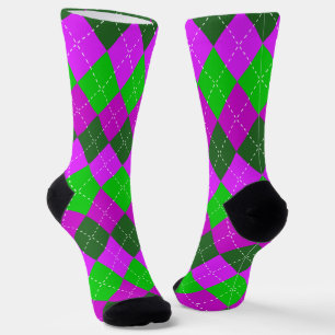 Purple, Green, and Black Sporty, Preppy Argyle Socks
