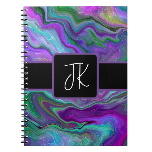 Purple, Green and Blue Fluid Art Abstract     Notebook (Front)