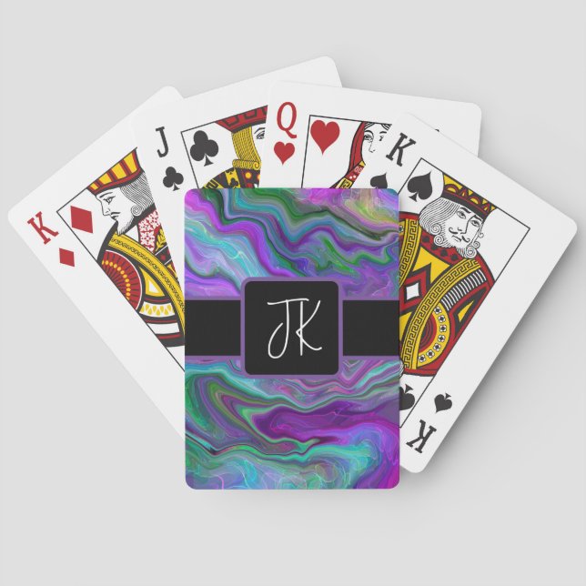 Purple, Green and Blue Fluid Art Abstract     Playing Cards (Back)