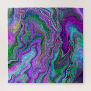Purple, Green and Blue Fluid Art Jigsaw Puzzle