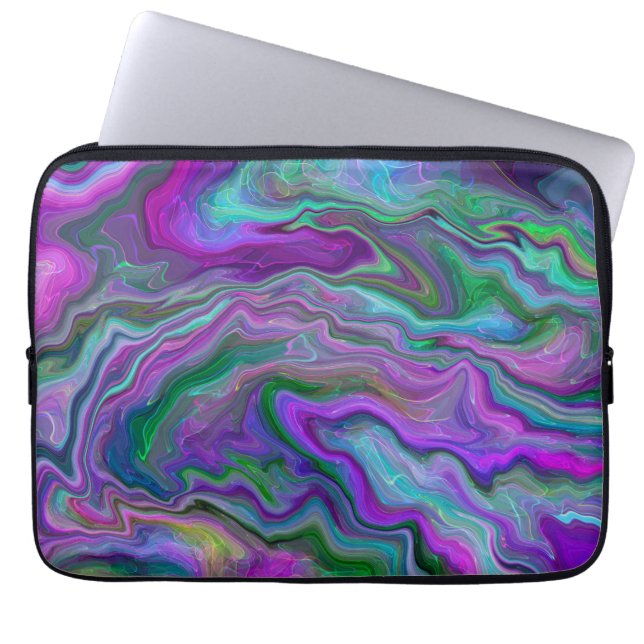 Purple, Green and Blue Fluid Art    Laptop Sleeve (Front)