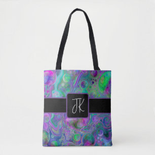 Purple, Green and Blue Fluid Art Marble Bokeh Tote Bag