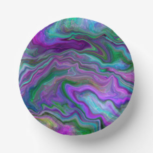 Purple, Green and Blue Fluid Art Marble Paper Plate