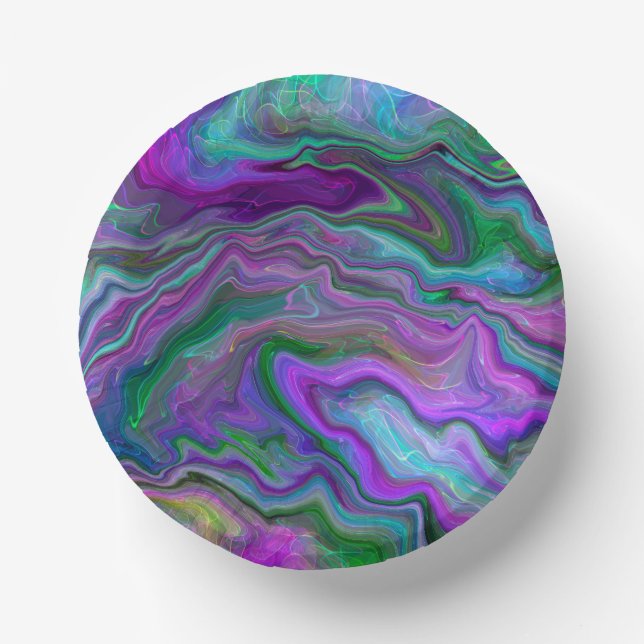 Purple, Green and Blue Fluid Art Marble    Paper Plate (Front)