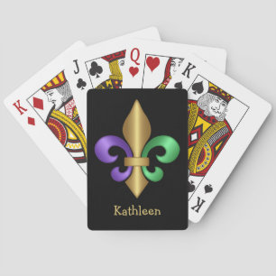 Purple Green and Gold Mardi Gras Fleur de Lis Playing Cards