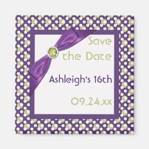 Purple, Green, and White Save the Date Magnet