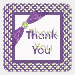 Purple, Green, and White Square Thank You Sticker