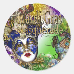 Purple green birthday masquerade mask classic round sticker