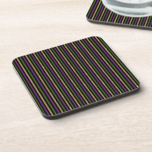 Purple, Green, Black, Faux Gold Stripes Mardi Gras Coaster