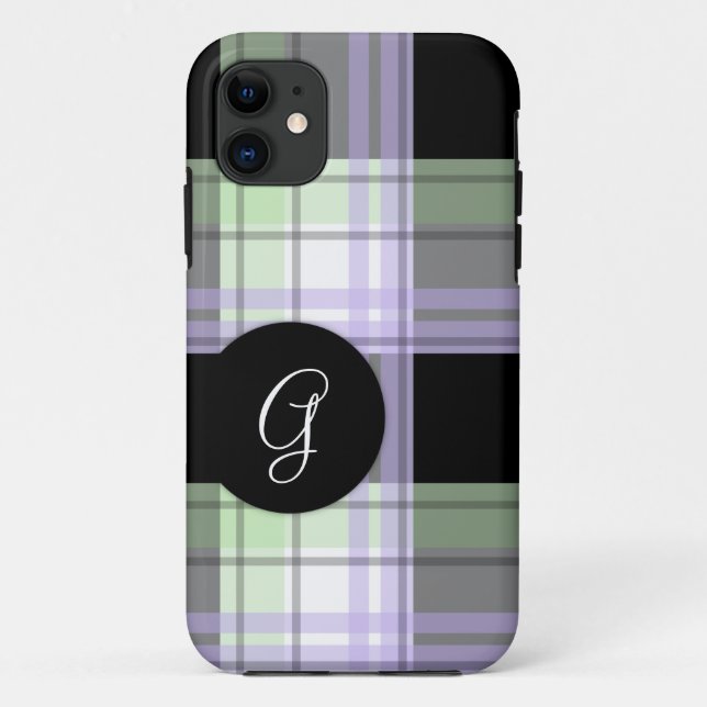 Purple Green Black Plaid Monogram iPhone 5 Case (Back)